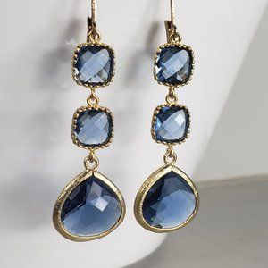 Sapphire Blue Crystal Glass Earrings